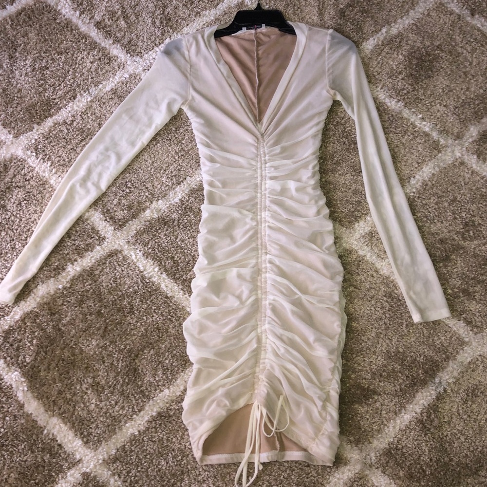 Fashion Nova White Ruched Dress